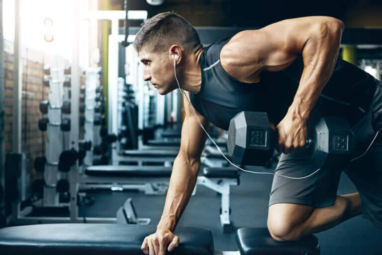 Man doing dumbbell rows