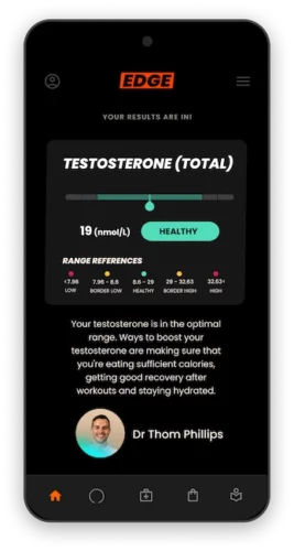 Testosterone result on the Edge app
